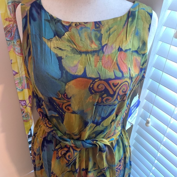 Vintage 90s Safari Jungle Floral Dress, Petite Large - Picture 1 of 5